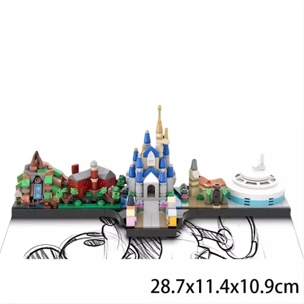 MOC Disney World Moana Skyline Disneyland Animal Kingdom Interlocking Building Blocks Set Toy Volcano Island Assembly Model Gift