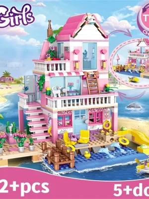 Summer Holiday City House Seaside Villa Building Blocks Apartment Street View Figures DIY Bricks Toys for Kid Girls Friends Gift