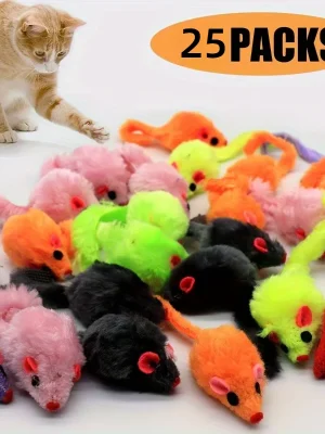 25 Pack Plush Little Mice Cat Toys Mouse Shaped cat Toys Interactive Mouse Toys Suitable for Aggressive Games Sports