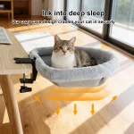 Cat Desk Bed One-Click Folding Sunken Design Space-Saving Semi-Circular Cat Desk Hammock Perch For Home Office Indoor Cats