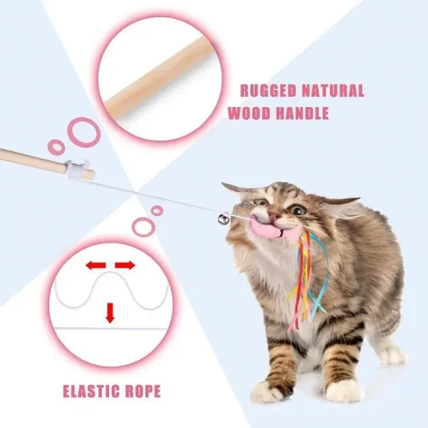Cat Wand Toys Fish Shape Interactive Colorful Ribbons Bell Toys with Catnip Kitten Teaser Cat String Toy Pet Accessories
