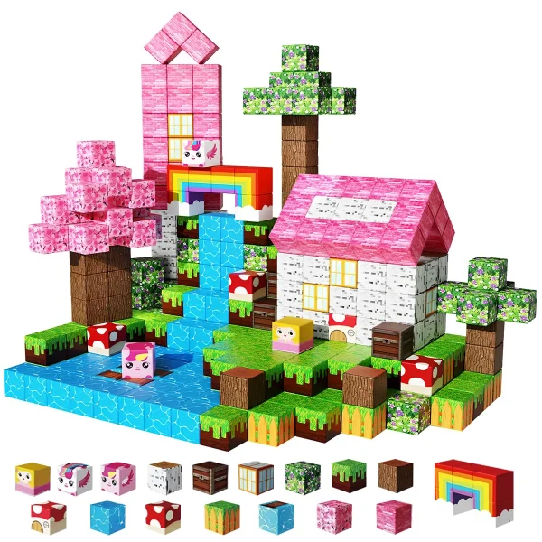 Magnetic Building Blocks,  Rainbow Unicorn Magnetic Cubes, Education Toys for Girls and Boys, Ideal Christmas Birthday Gifts