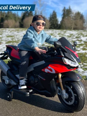 24V Kids Motorcycle Electric Motorbike Aprilia Licensed Ride on Toy w/LED Lights Bluetooth Music Battery Powered 10MPH