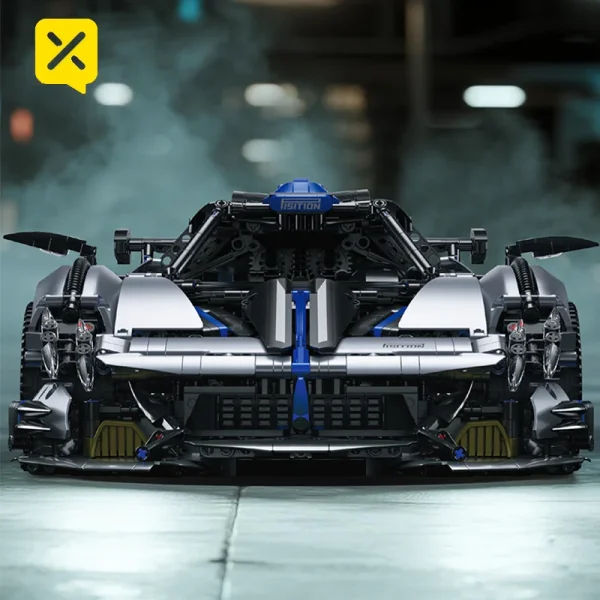 Silver-Blue Racing Sports Car Building Set High-quality materials for car enthusiasts to assemble their own supercar model