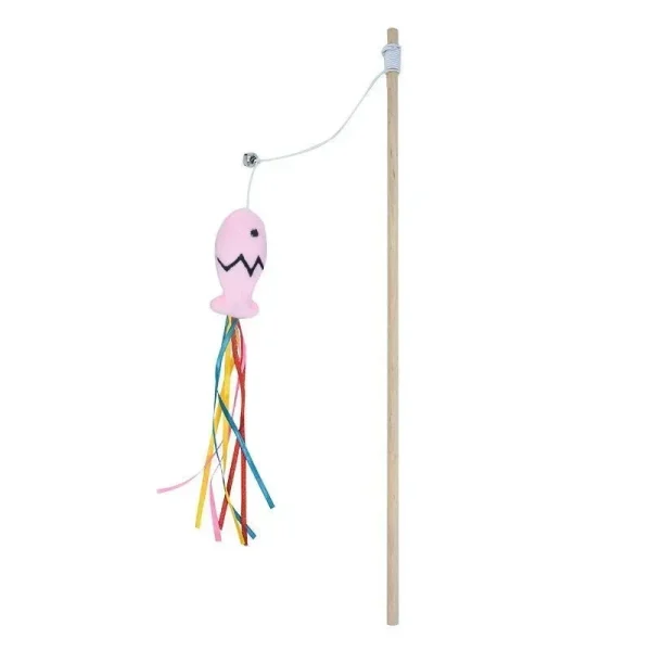 Cat Wand Toys Fish Shape Interactive Colorful Ribbons Bell Toys with Catnip Kitten Teaser Cat String Toy Pet Accessories