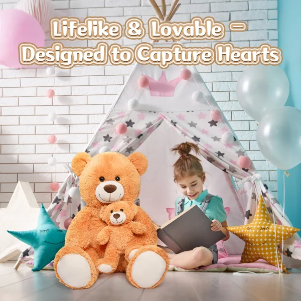 MorisMos Mom and Baby Giant Teddy Bear, 39inch Large Teddy Bears Stuffed Animal Plush for Baby Shower, Orange