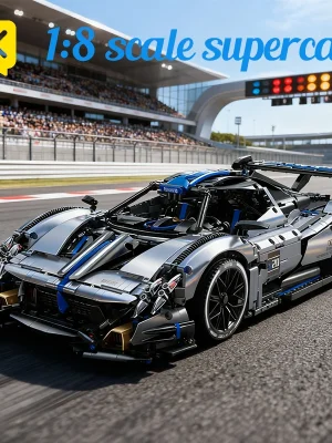 Silver-Blue Racing Sports Car Building Set High-quality materials for car enthusiasts to assemble their own supercar model