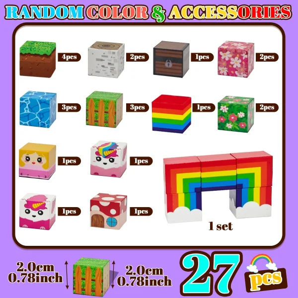 Magnetic Building Blocks,  Rainbow Unicorn Magnetic Cubes, Education Toys for Girls and Boys, Ideal Christmas Birthday Gifts