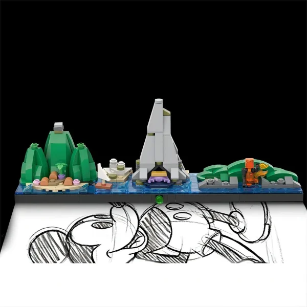 MOC Disney World Moana Skyline Disneyland Animal Kingdom Interlocking Building Blocks Set Toy Volcano Island Assembly Model Gift