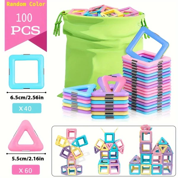 Large Magnetic Building Block Toy Set - Stem Educational Construction Toy, Colorful Mix, Creative Birthday/Holiday Gift