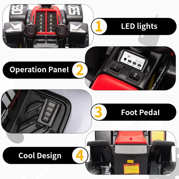 6V Kids Ride On Car Electric ATV,with LED Headlights,Music,Forward & Reverse,Ride-On Toy for Toddlers Boys & Girls