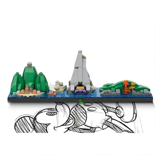 MOC Disney World Moana Skyline Disneyland Animal Kingdom Interlocking Building Blocks Set Toy Volcano Island Assembly Model Gift