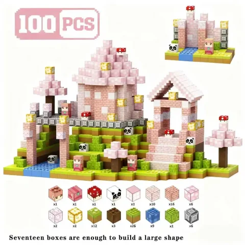 100Pcs Magnetic Building Blocks Set for Kids 3-10 Years Pink House Theme Educational Toy Boys Girls Birthday Gift