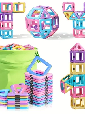 Large Magnetic Building Block Toy Set - Stem Educational Construction Toy, Colorful Mix, Creative Birthday/Holiday Gift