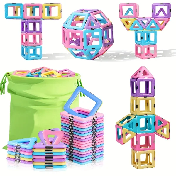 Large Magnetic Building Block Toy Set - Stem Educational Construction Toy, Colorful Mix, Creative Birthday/Holiday Gift