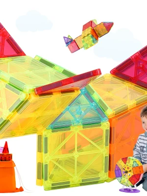 SucceBuy 180PCS Magnetic Building Blocks Construction Children Magnet Tiles Montessori Educational Toys for Kids Birthday Gifts