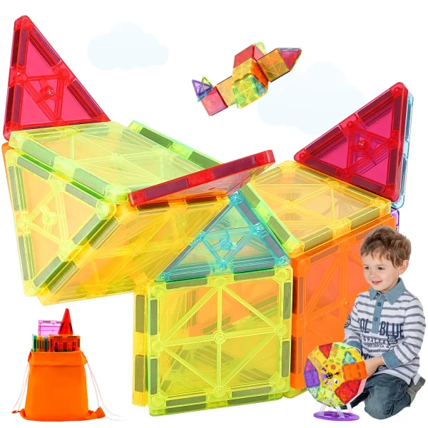 SucceBuy 180PCS Magnetic Building Blocks Construction Children Magnet Tiles Montessori Educational Toys for Kids Birthday Gifts