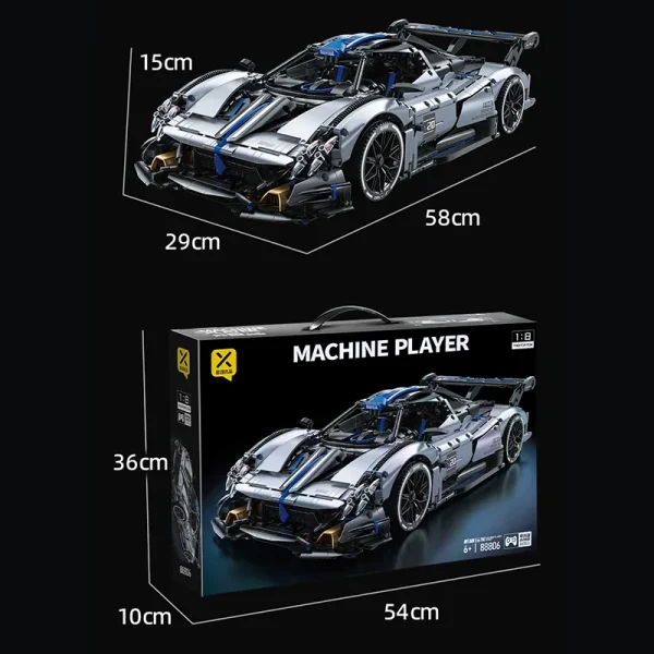 Silver-Blue Racing Sports Car Building Set High-quality materials for car enthusiasts to assemble their own supercar model