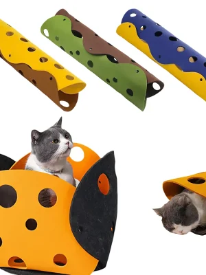 Felt Cat Tunnel DIY Color Patch Cat Toy, Egg Roll Shape Self-Entertainment Collapsible Washable Foldable, 1 Piece