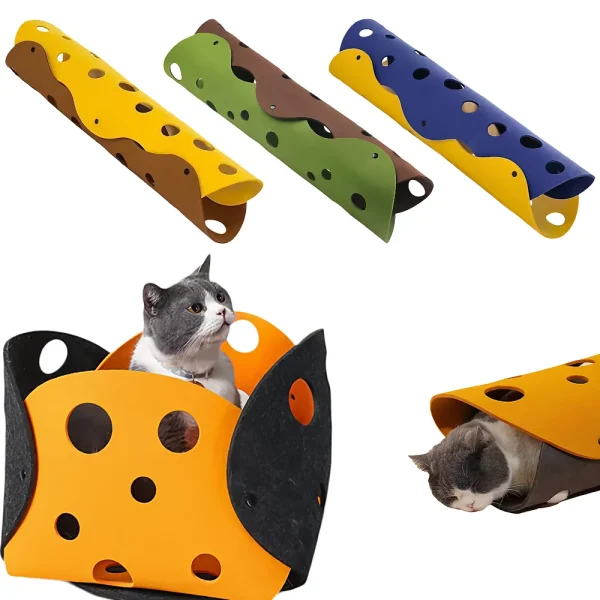 Felt Cat Tunnel DIY Color Patch Cat Toy, Egg Roll Shape Self-Entertainment Collapsible Washable Foldable, 1 Piece