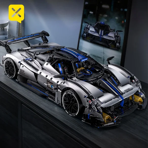Silver-Blue Racing Sports Car Building Set High-quality materials for car enthusiasts to assemble their own supercar model