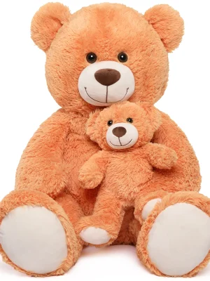 MorisMos Mom and Baby Giant Teddy Bear, 39inch Large Teddy Bears Stuffed Animal Plush for Baby Shower, Orange