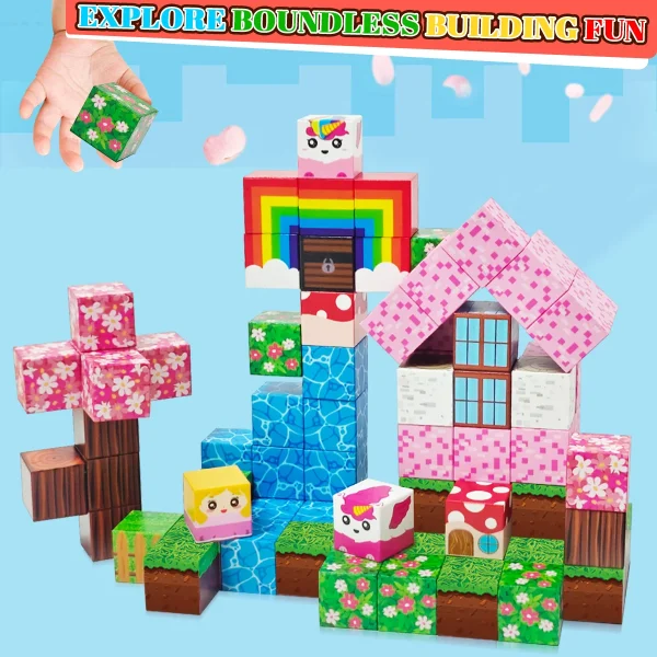 Magnetic Building Blocks,  Rainbow Unicorn Magnetic Cubes, Education Toys for Girls and Boys, Ideal Christmas Birthday Gifts