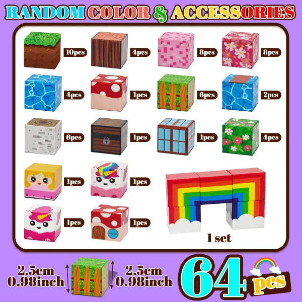 Magnetic Building Blocks,  Rainbow Unicorn Magnetic Cubes, Education Toys for Girls and Boys, Ideal Christmas Birthday Gifts