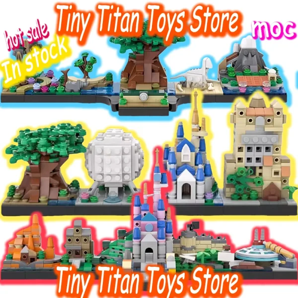 MOC Disney World Moana Skyline Disneyland Animal Kingdom Interlocking Building Blocks Set Toy Volcano Island Assembly Model Gift