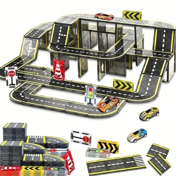 Magnetic Road Magnet Crane Car Toys, Magnetic Block Creativity And Educational Construction Toys for Kids Age 3-6 Birthday Gifts