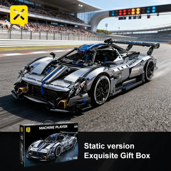 Silver-Blue Racing Sports Car Building Set High-quality materials for car enthusiasts to assemble their own supercar model