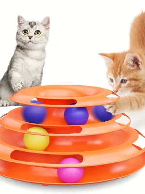 3 Layer Interactive Cat Toy Tower with Colorful Balls Mental Physical Exerciser, Fun Puzzle Game for Active Cats