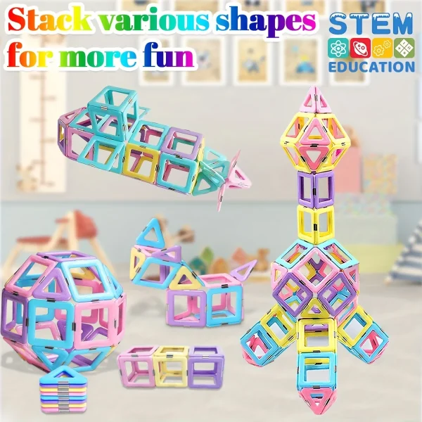 Large Magnetic Building Block Toy Set - Stem Educational Construction Toy, Colorful Mix, Creative Birthday/Holiday Gift