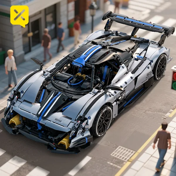 Silver-Blue Racing Sports Car Building Set High-quality materials for car enthusiasts to assemble their own supercar model