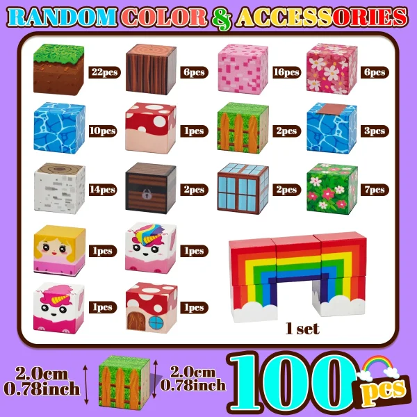Magnetic Building Blocks,  Rainbow Unicorn Magnetic Cubes, Education Toys for Girls and Boys, Ideal Christmas Birthday Gifts