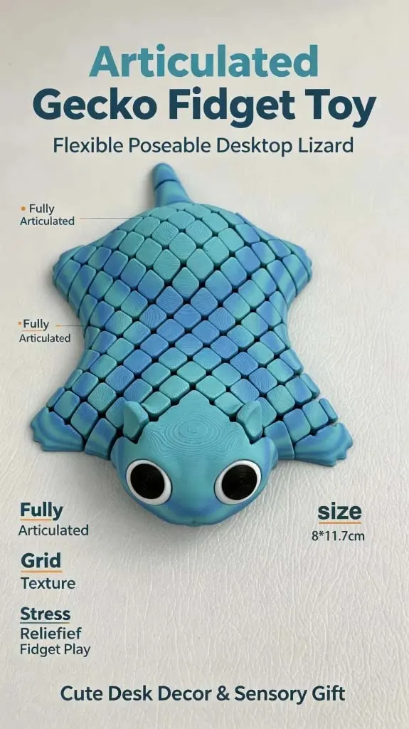 3D Printed Articulated Gecko Fidget Toy Details 