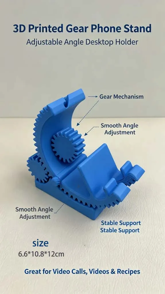 3D Printed Gear Adjustable Phone Stand Holder details