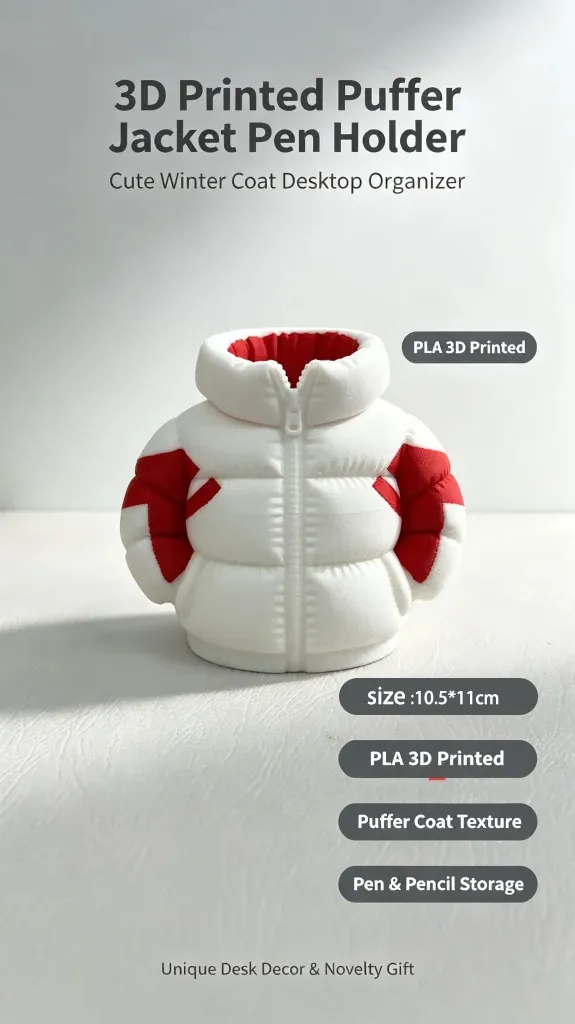 3D Printed Puffer Jacket Pen Holder details -1